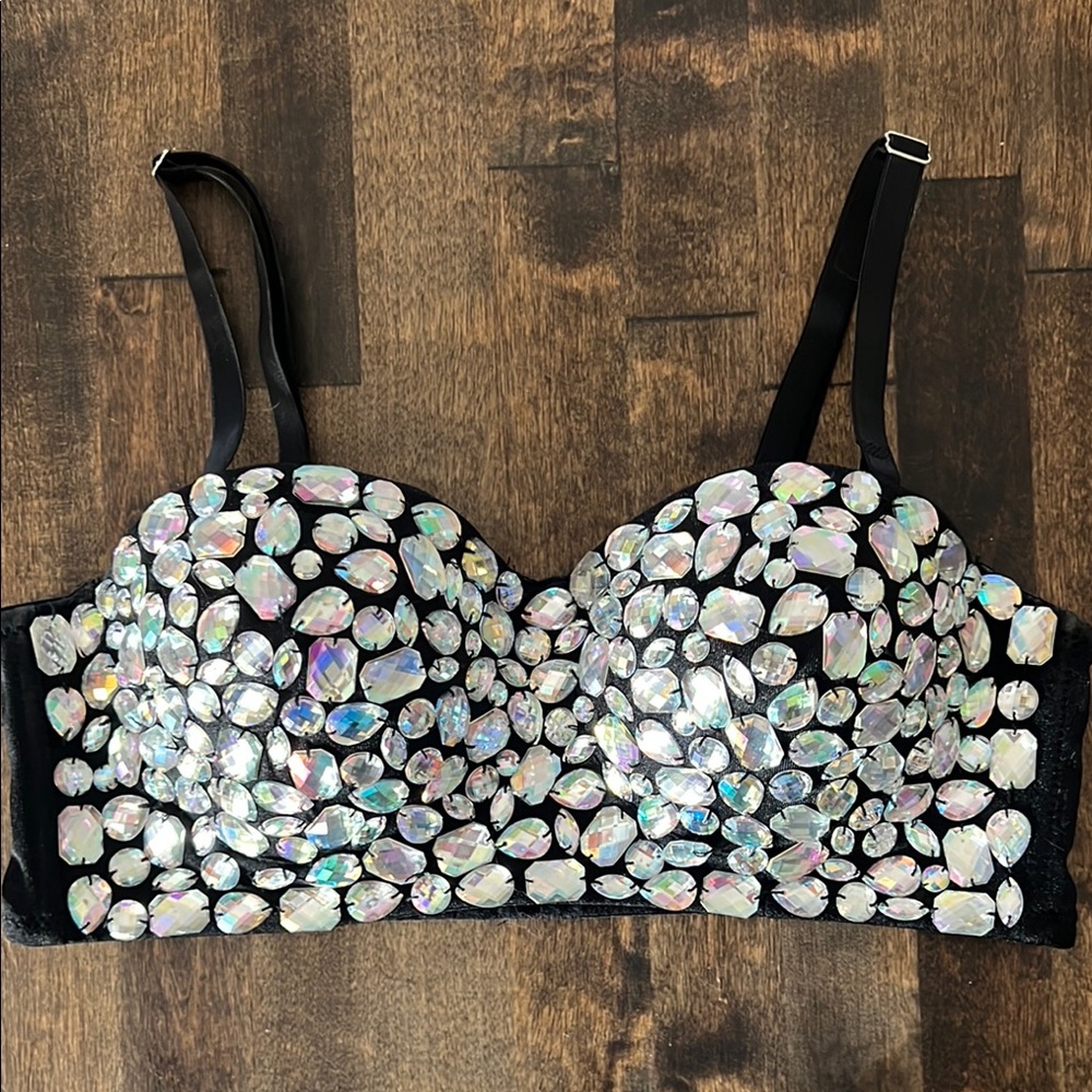 Hot & Delicious Black and Silver Embellished Bra